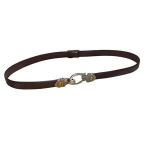 Chico’s Brown Leather Mixed Metal Western Hook Belt - Size S/M